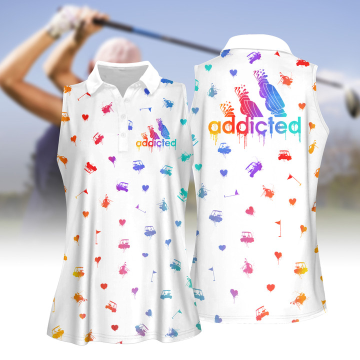 Seamless Watercolor Golf Pattern Addicted Golf Women Short Sleeve Polo Shirt, Sleeveless Polo Shirt