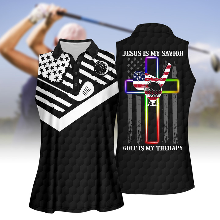 Golf Is My Therapy Women Short Sleeve Polo Shirt, Sleeveless Polo Shirt
