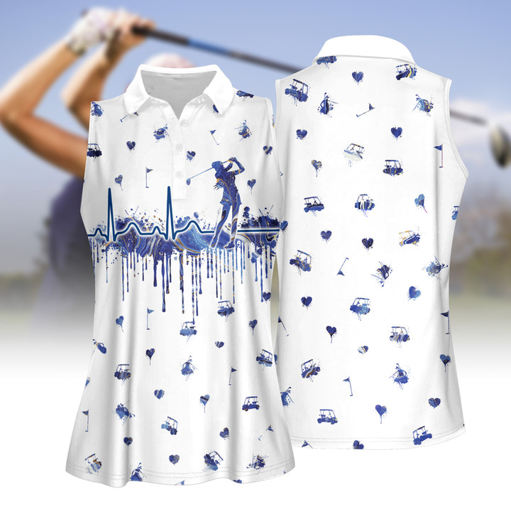 Blue Marble Heart Beat V2 Women Short Sleeve Polo Shirt, Sleeveless Polo Shirt