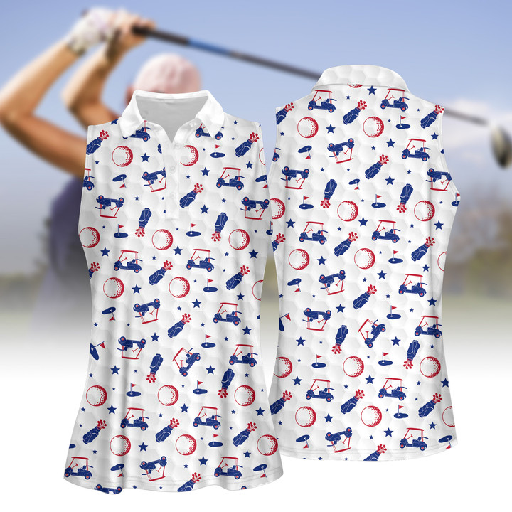 4th Of July Seamless Golf Pattern Women Short Sleeve Polo Shirt, Sleeveless Polo Shirt