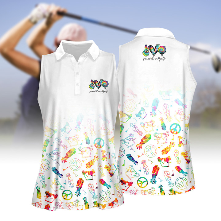 Peace Love Golf Tie Dye WOMEN SHORT SLEEVE POLO SHIRT, SLEEVELESS POLO SHIRT