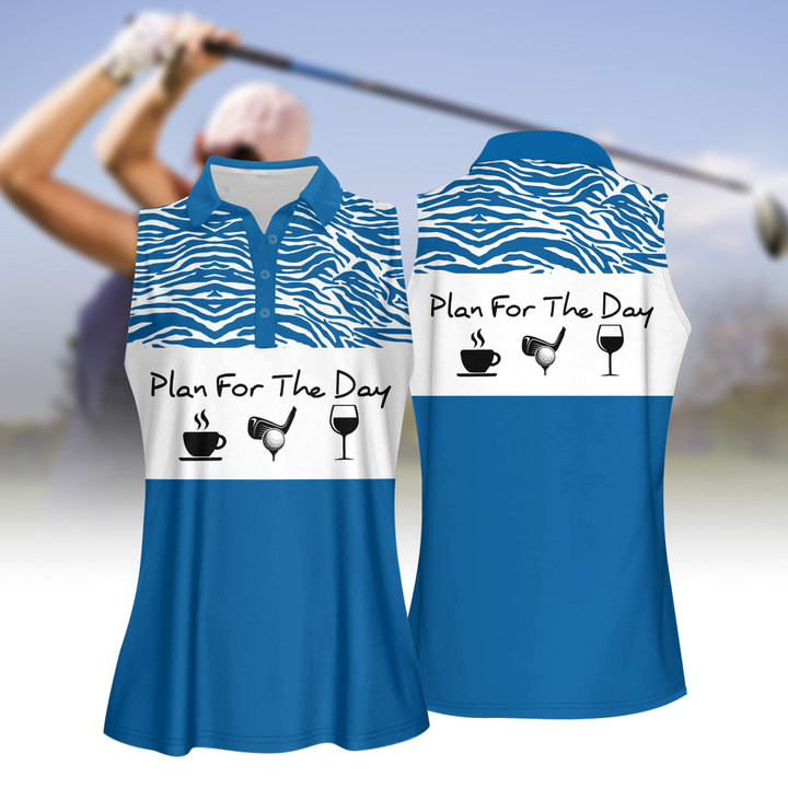 Blue Plan For The Day Golf WOMEN SHORT SLEEVE POLO SHIRT, SLEEVELESS POLO SHIRT