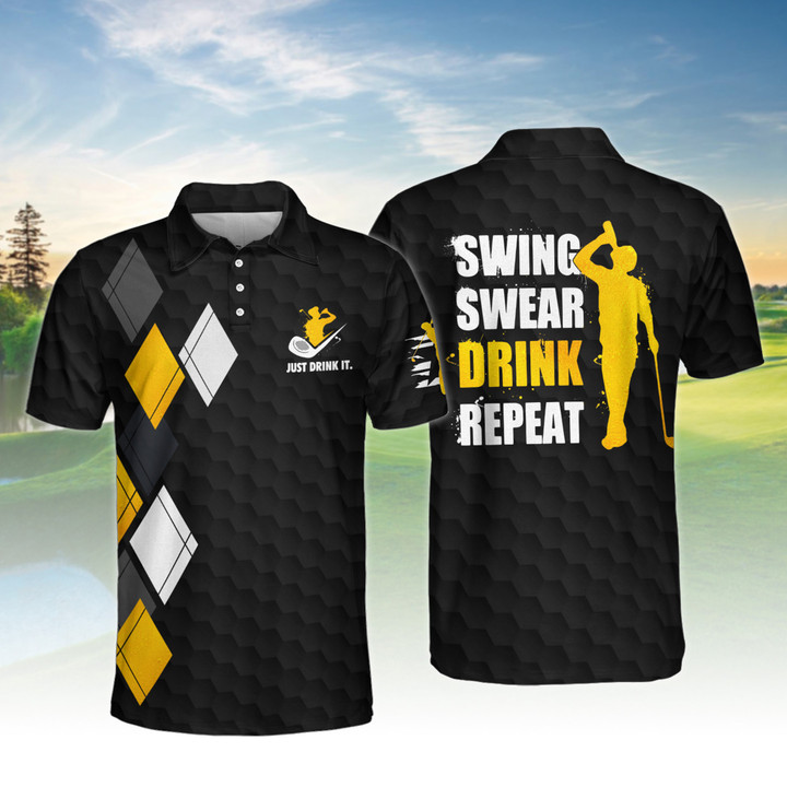 Swing Swear Drink Repeat Men Golf Polo Shirt V2