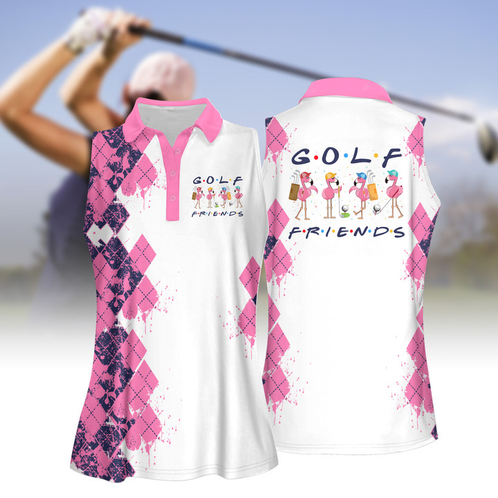 Golf Friends Flamingo V2 Women Short Sleeve Polo Shirt, Sleeveless Polo Shirt