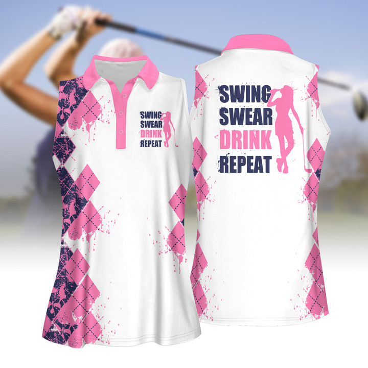 Swing Swear Drink Repeat Women Short Sleeve Polo Shirt, Sleeveless Polo Shirt