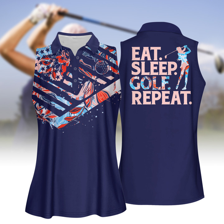 Pink Tropical Eat Sleep Golf Repeat Women Short Sleeve Polo Shirt, Sleeveless Polo Shirt, Golf Skort, Golf Cap