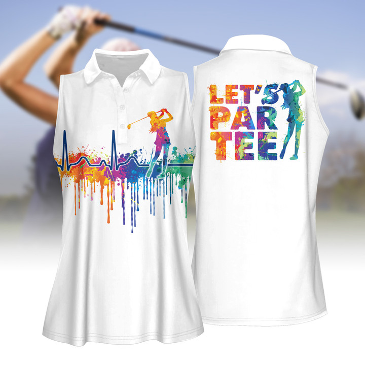Watercolor Golf Heart Beat Let's Par Tee Women Short Sleeve Polo Shirt, Sleeveless Polo Shirt, Golf Skort, Golf Cap