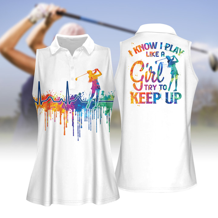 Watercolor Heart Beat Try To Keep Up Women Short Sleeve Polo Shirt, Sleeveless Polo Shirt, Golf Skort, Golf Cap