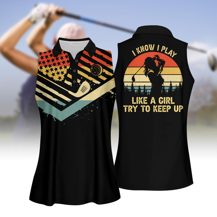 Retro Style Try To Keep Up Women Short Sleeve Polo Shirt, Sleeveless Polo Shirt, Golf Skort, Golf Cap V2