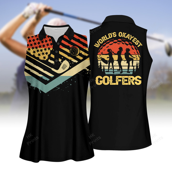 Retro Style WORLD'S OKAYEST GOLFERS Women Short Sleeve Polo Shirt, Sleeveless Polo Shirt, Golf Skort, Golf Cap