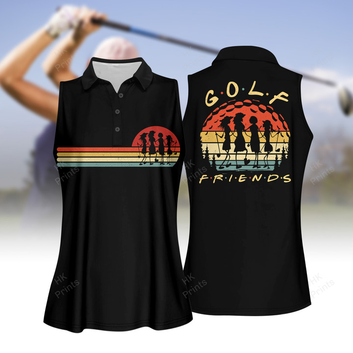 Stripes Line Golf Friends Retro Style Golf Ball Women Short Sleeve Polo Shirt, Sleeveless Polo Shirt, Golf Skort, Golf Cap