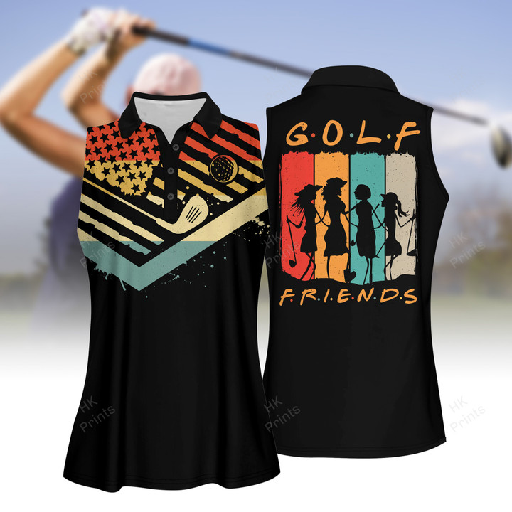 Retro Golf Friends 1008 Women Short Sleeve Polo Shirt, Sleeveless Polo Shirt, Golf Skort, Golf Cap