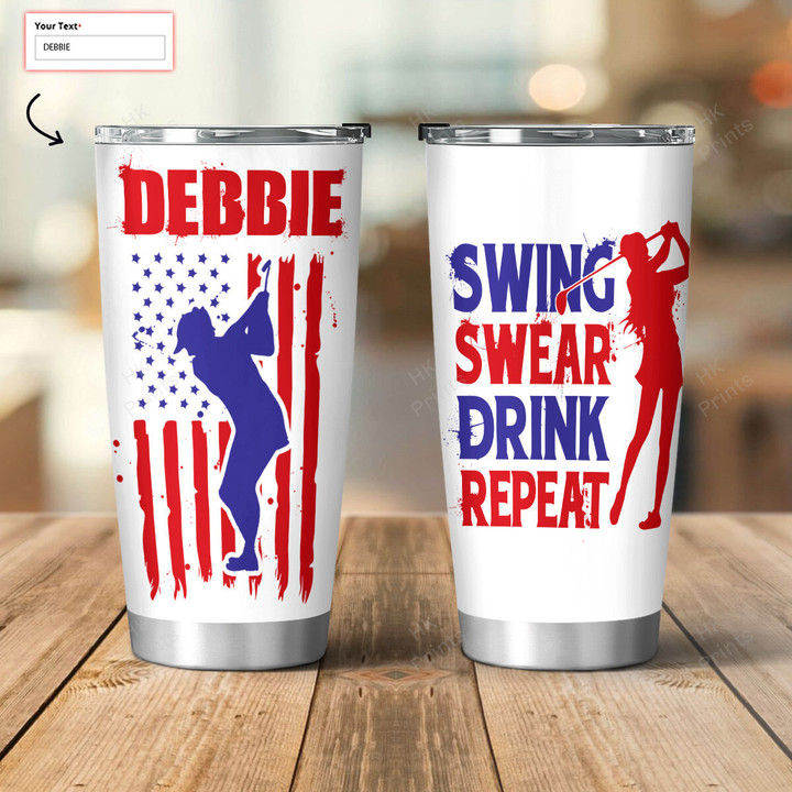 Personalized AMERICA FLAG SWING SWEAR REPEAT Drinkware