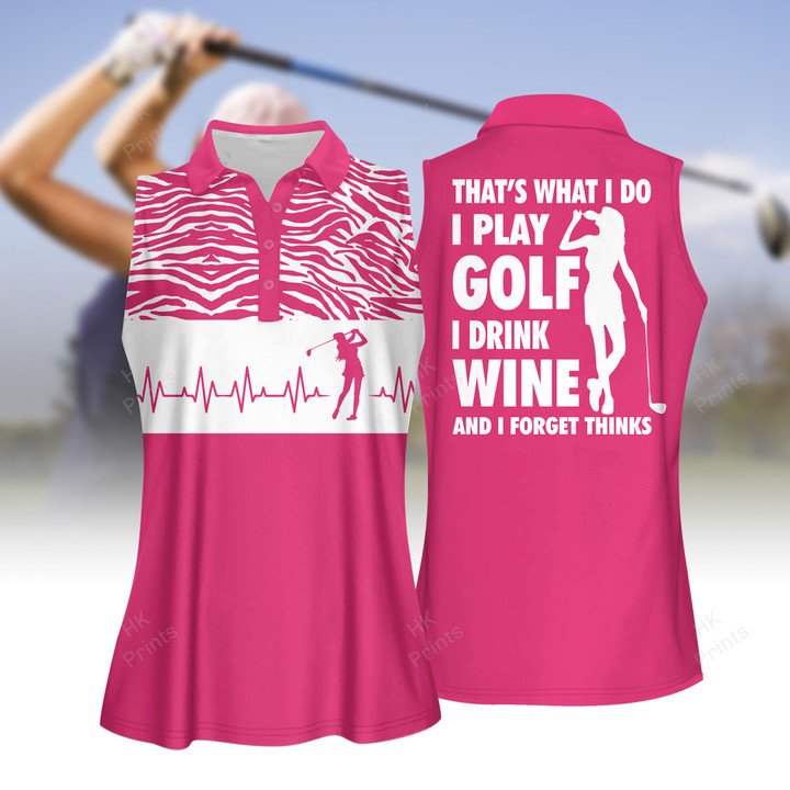 Golf Heart Beat I Play Golf I Drink Wine And I Know Things Women Short Sleeve Polo Shirt, Sleeveless Polo Shirt, Golf Skort, Golf Cap