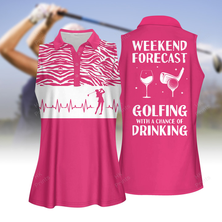 Golf Heart Beat Weekend Forecast Golf With A Chance Of Drinking Women Short Sleeve Polo Shirt, Sleeveless Polo Shirt, Golf Skort, Golf Cap