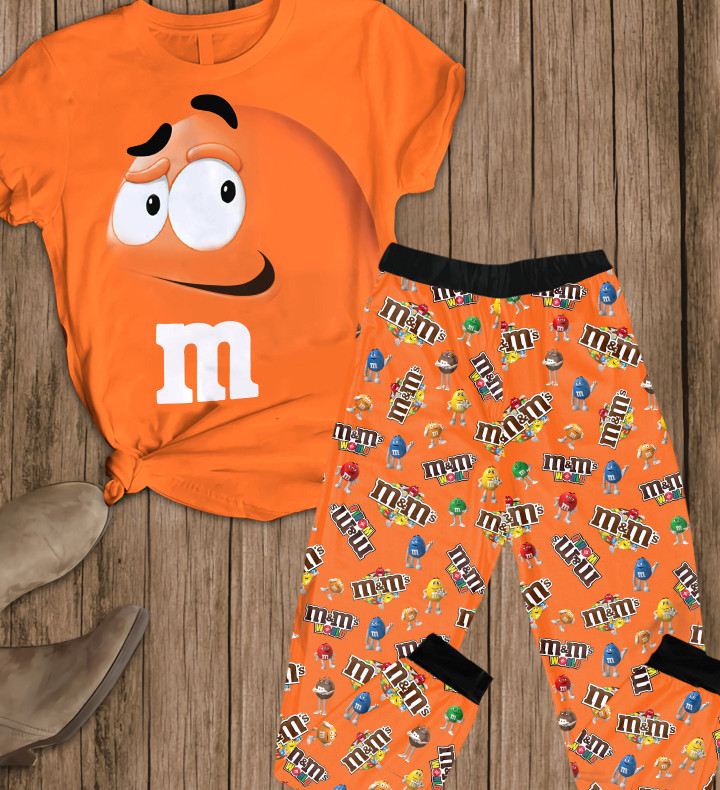 MM Chocolate Orange Pattern Short Sleeve Pajamas Set Premium Version