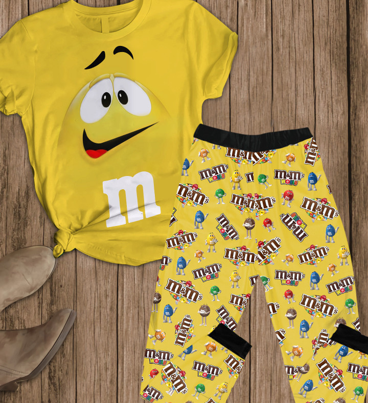 MM Chocolate Yellow Pattern Short Sleeve Pajamas Set Premium Version