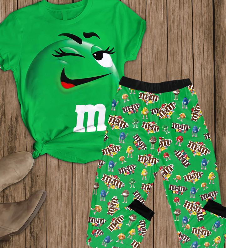 MM Chocolate Green Pattern Short Sleeve Pajamas Set Premium Version