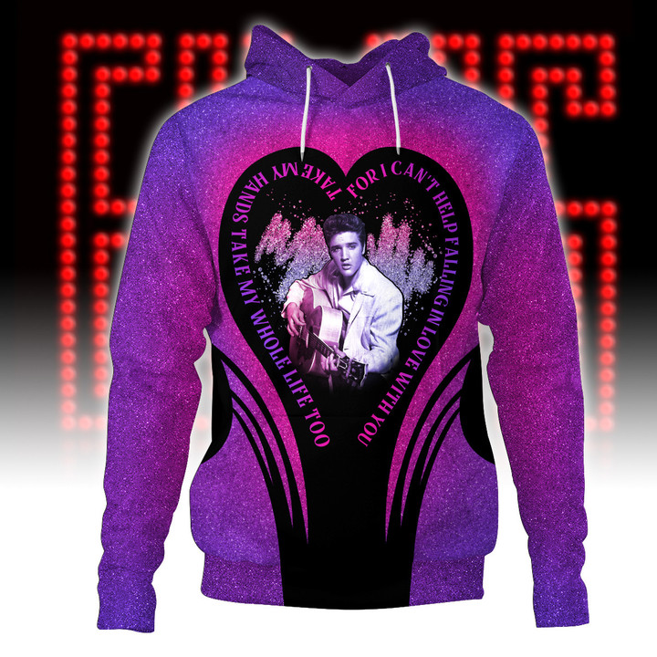 Can't Help Falling In Love With You Heart Shape Bling Texture AOP Hoodie