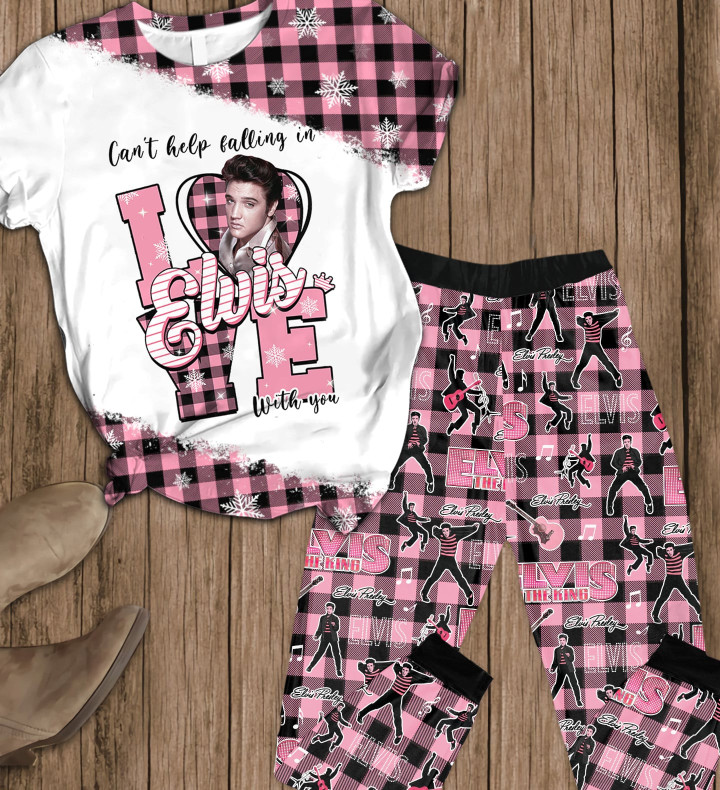 Can't Help Falling In Love With You Pink Plaid Short Sleeve Pajamas Premium Version