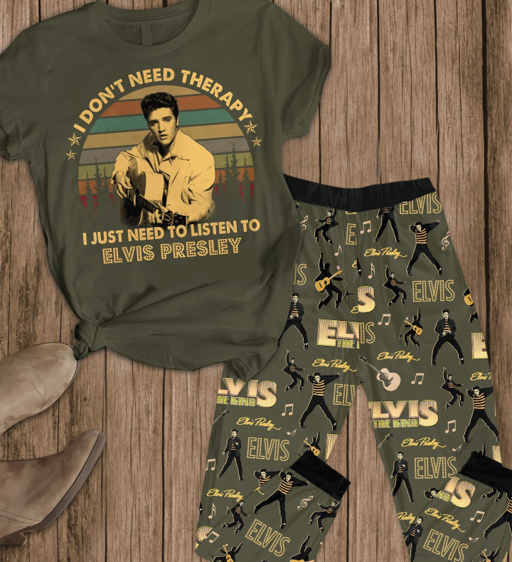 I Don't Need Therapy I Just Need To Listen To Elv Short Sleeve Pajamas Premium Version