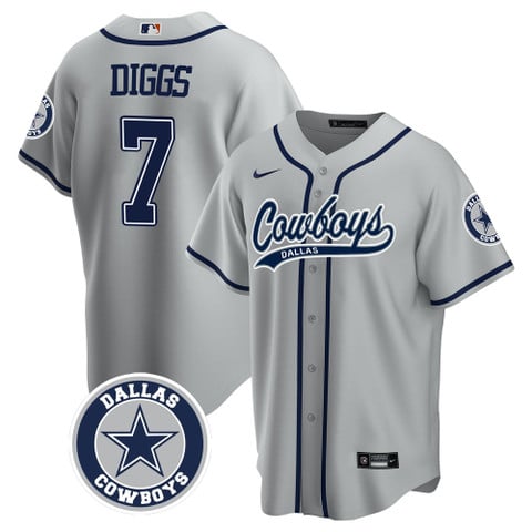 Diggs Dallas Cowboys Gray Baseball Jersey - Dgear