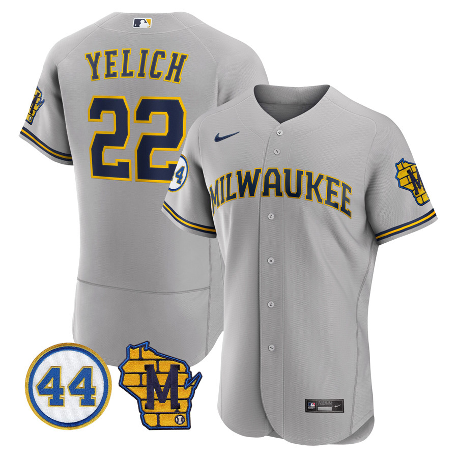 Men's Milwaukee Brewers Christian Yelich Custom Patch Jersey - All