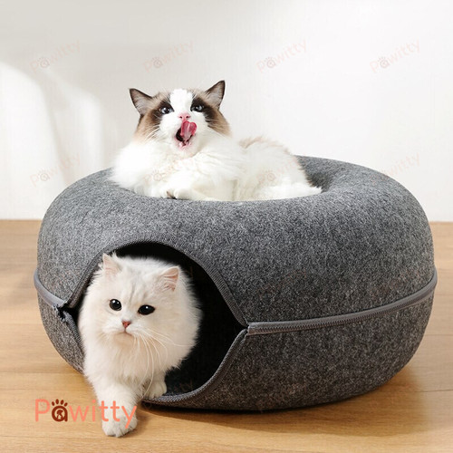 Pet Cat Tunnel Play Interactive Toy Bed Donut Cat Bed with Zipper Round Cat House Indoor Pets Cave