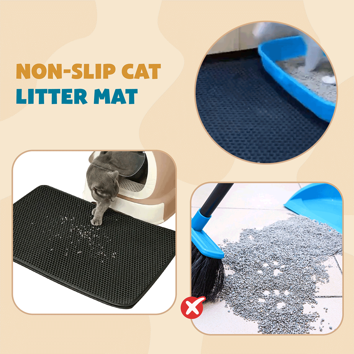 Non-Slip Cat Litter Mat Double Layer Cat Litter Box Mat Non-slip Sand Cat Pad