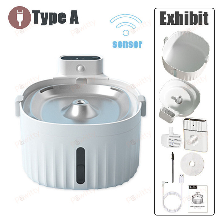 Operated Cat Water Fountain Motion Sensor Dog Dispenser Filter Automatic Drinker Stainless Steel Pet Feeder