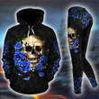 Skull Flower Blue And Black Unique 3D Printed Sublimation Leggings Hoodie Set Hooded Sweatshirt Comfy Yoga Pants Tummy Control Ctc140123