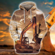 Sunset And Excavator Heavy Art#1103 3D Pullover Printed Over Unisex Hoodie