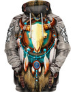 Native Bull Pattern Art#286 3D Pullover Printed Over Unisex Hoodie