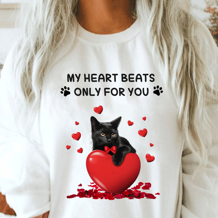 Cat lover heart my heart beats only for you T Shirt Hoodie Sweater