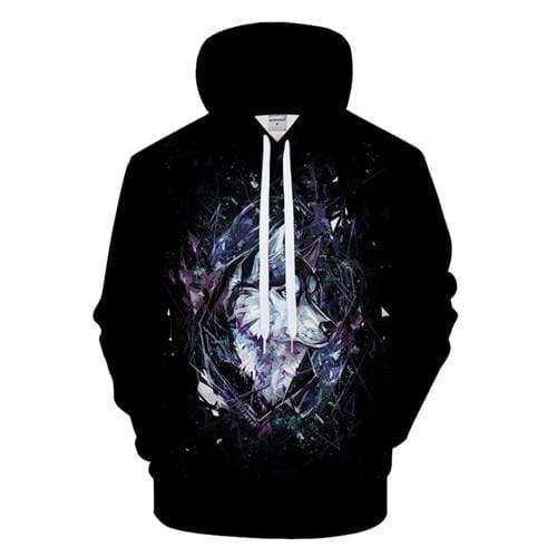 Black Abstract Line Purple Wolf Fantasy Animal B1181 3D Pullover Printed Over Unisex Hoodie