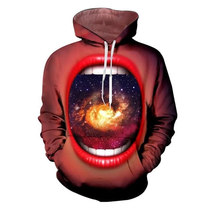 Galaxy Space Inside Mouth - Galaxy Themed B1648 3D Pullover Printed Over Unisex Hoodie