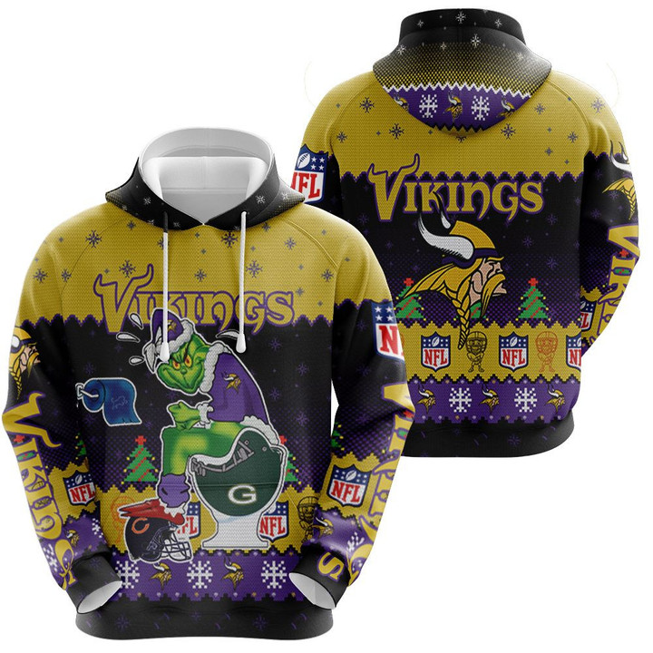 Minnesota Vikings Christmas Grinch In Toilet Knitting Pattern Sweatshirt 3D Jersey Hoodie