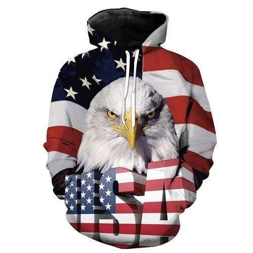 Usa Flag White Head Eagle Yellow Eyes Bird B1686 3D Pullover Printed Over Unisex Hoodie