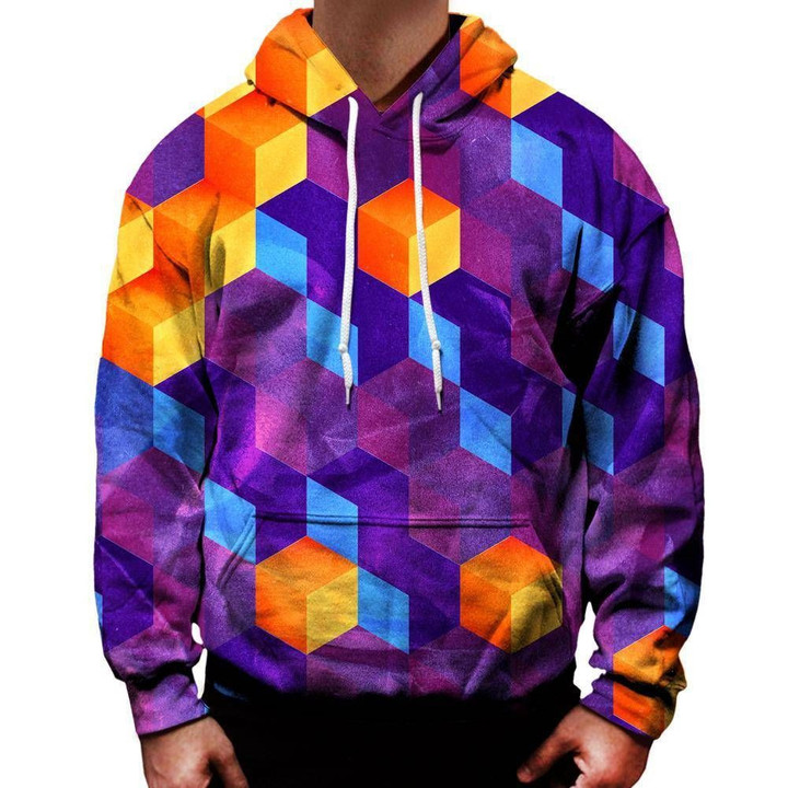 Cubed Purple A1465 3D Pullover Printed Over Unisex Hoodie