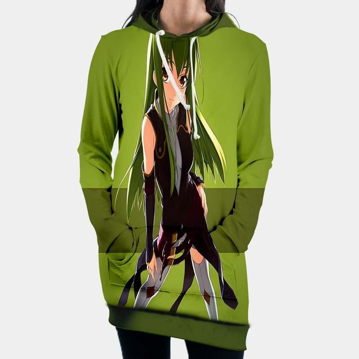 C.C Green Hooded Dress - Code Geass Dress B2604 3D Pullover Printed Over Unisex Hoodie