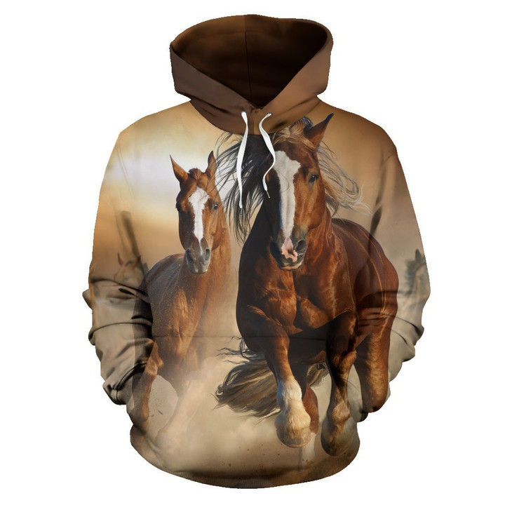 Brown Couple Horse Pullover Hoodie