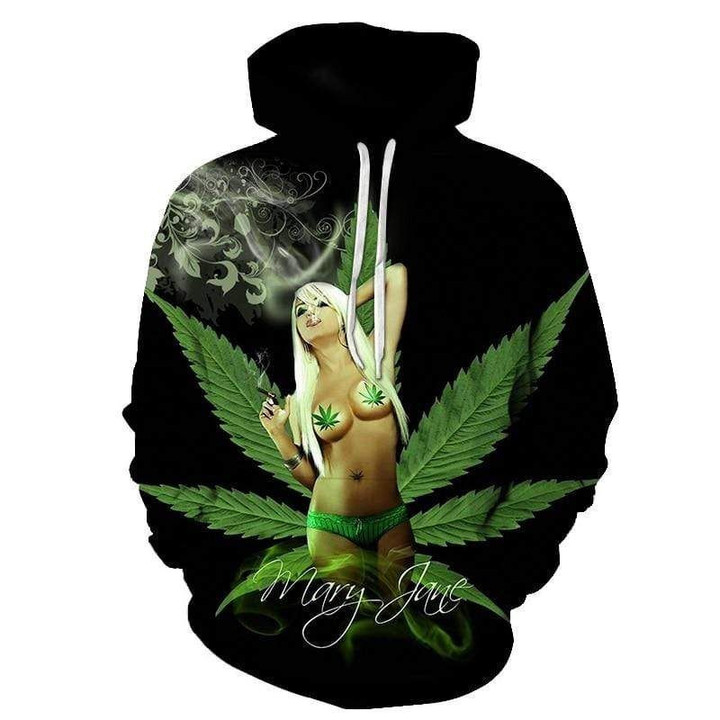 Green Weed Sexy Lady Smokes B1405 3D Pullover Printed Over Unisex Hoodie