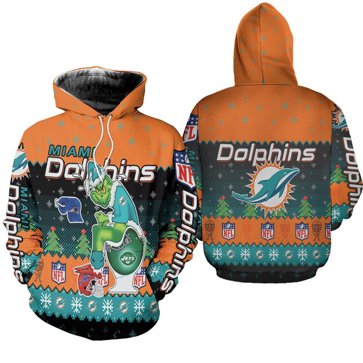 Christmas Dolphins Grinch In Toilet Christmas Knitting Pattern Sweatshirt 3D Jersey Hoodie