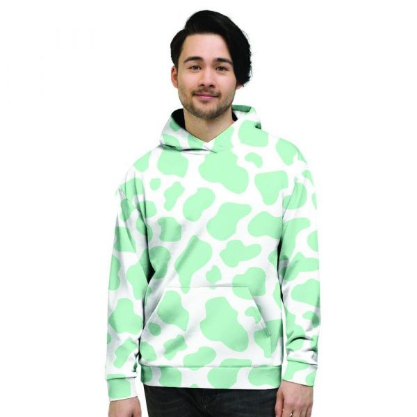 Teal And White Cow Print Men’s Hoodie