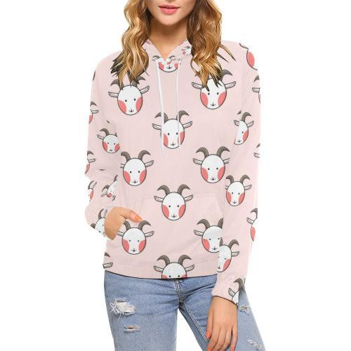 Pink Goat Sheep Pattern Print Women Pullover Hoodie