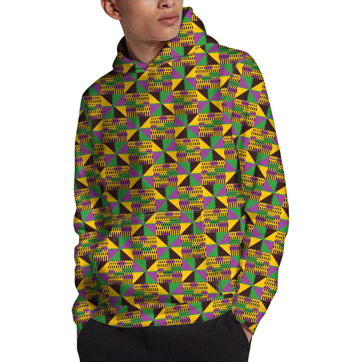 African Kente Pattern Print Pullover Hoodie