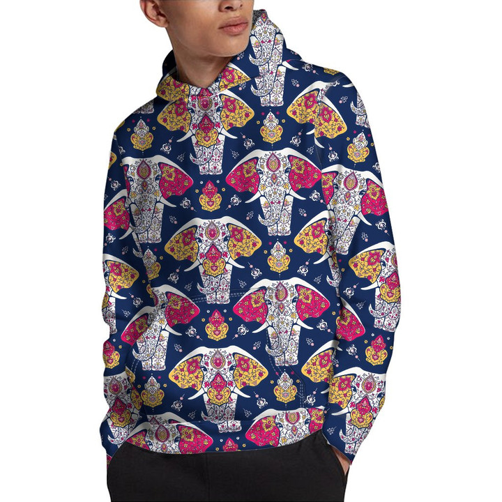 Indian Floral Elephant Pattern Print Pullover Hoodie