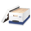 Bankers Box STOR/FILE Storage Box With Locking Lid, White/Blue (Letter, 4/Carton)