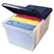Innovative Storage Designs Plastic File Tote Storage Box With Lid, Clear/Navy (Letter)