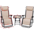Gymax 3 Pack Side Table Fabric Zero-Gravity Chair - Beige
